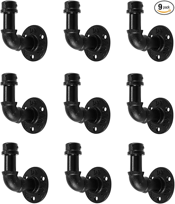 Bathroom Towel Hooks for Hanging 9 Pack Vintage Industrial Pipe Towel Holder Black Wall Mounted Heavy Duty Hook Decorative for Farmhouse Kitchen (9, Black)