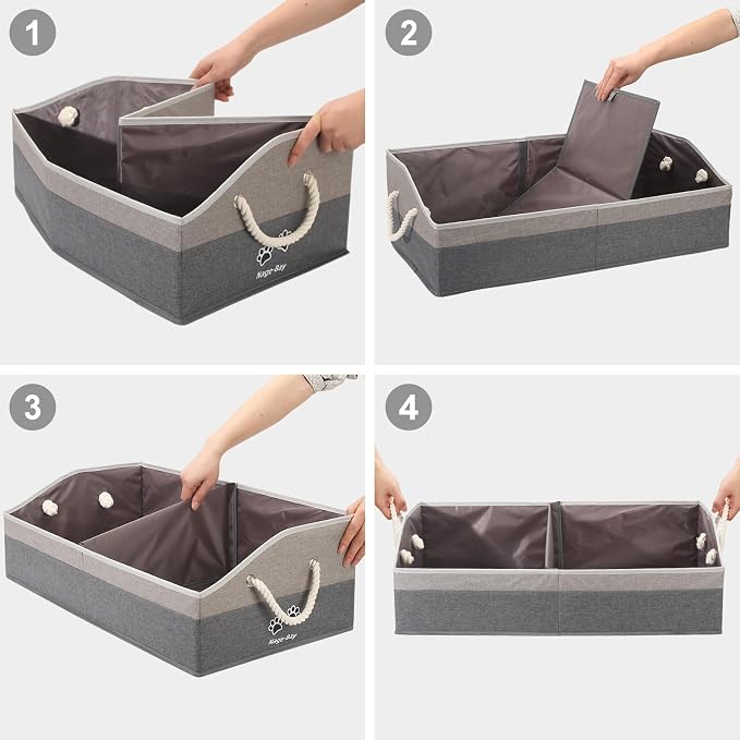Large Dog Toy Basket with Handle, Foldable Dog Toy Box for Living Room Area , 28.5" Basket for Dog's Supplies, Organizer and Storage with Hard Board, Anti-Slip for Pet Toys (Gray, Large 28.5"×15")