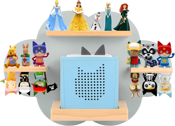 Clouds for Toniebox 1/2 Tonies Figures Organizer Storage Shelf Wall Mounted, Magnetic Floating Shelves for Toniebox Player Display Collection 20~30 Characters (Gray)
