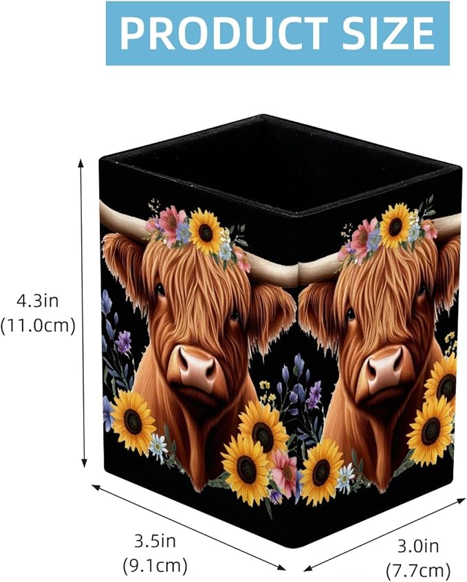 Pen Holder for Desk, Highland Cow Pencil Holder, Pen Cup Functional Desk Organizer for Office Supplies