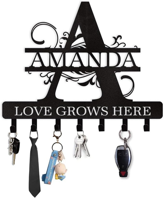 Dyoart Personalized Key Holder for Wall, Custom Name Key Hooks for Wall Organizer, Customized Anniversary Housewarming Gifts Key Rack Wall Mount for Front Door Hallway Bedroom Decor