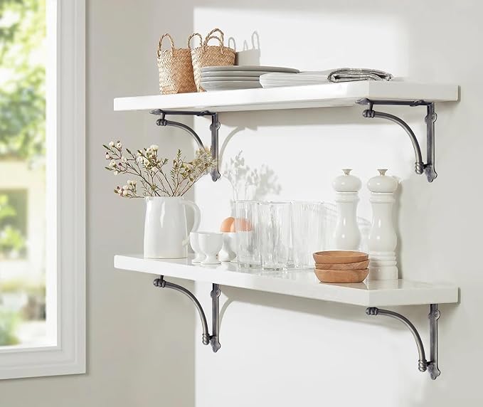 NACH Decorative Shelf Brackets, 2 Pack of 7.25 x 1.6 x 7.25 inch Antique Metal Cast Iron Shelf Brackets - Decorative Brackets for Mounting - Industrial Style Brackets
