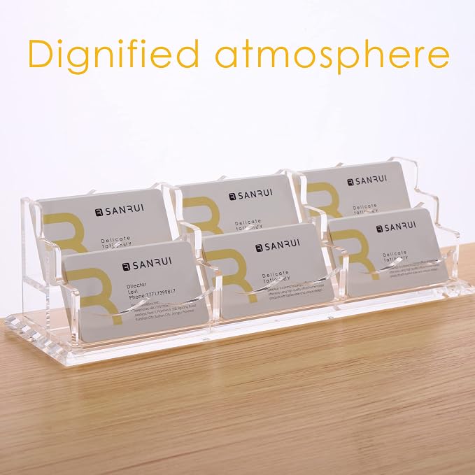 SANRUI Acrylic Business Card Display Holder for Desk, Clear Multiple Desktop Business Card Stand Organizer Storage, for Exhibition, Home, Office,2 Tier 6 Pocket, 360 Card Capacity