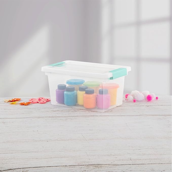 Sterilite 12-Pack Clip Box, Stackable Clear Plastic Bins with Latching Lids, Medium - Writing, Arts or Crafts Supplies Storage Containers for Home, Office, Classroom and Workshop Organization