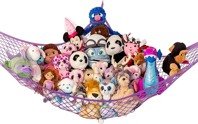 Stuffed Animal Hammock XL | Corner Stuffed Animal Storage & Plushie Net | Extra Large Toy Hammock for Stuffed Animals | Easy Hang, Hardware Included | Purple Bedroom Decor | by Lilly's Love