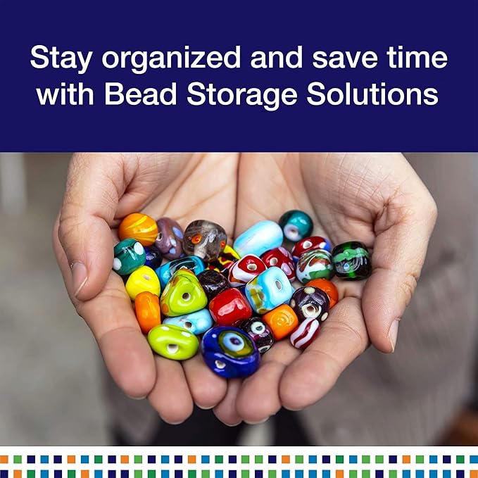 Elizabeth Ward Bead Storage Solutions Plastic Storage Tray and Bead Organizer with 78 Containers of Various Sizes, Tray, and Lid for Beads, Clear