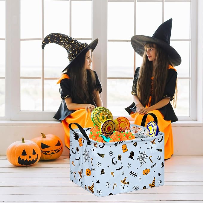 MAIZMZ Halloween Storage Basket Pumpkin Ghost Gift Basket for Kids Foldable Toy Box Waterproof Organizer Bin Laundry Nursery Hamper for Home Office Dorm Closet Shelf