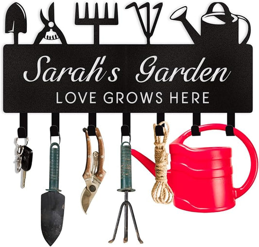 Dyoart Personalized Key Holder for Wall, Custom Name Wall Mounted Black Key Hanger with Horticultural Garden Design, Key Racks Organizer for Hallway Entryway Front Door Storeroom Decor