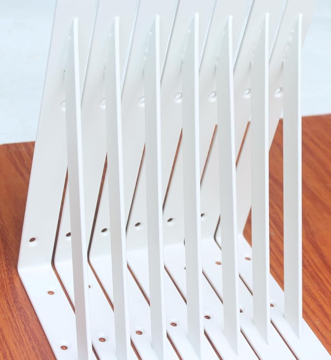 16 Pack L10 x H 8" White Heavy Duty Shelf Brackets with Screws Metal Shelf Brackets Shelf Support Angle Brackets for Shelves L Brackets Heavy Duty Floating Shelf