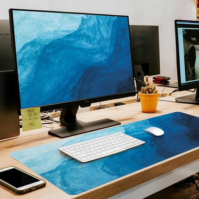 L-SPOUTTO Blue Desk Mat Gaming Mouse Pad XXL Large Mouse Pad Non-Slip Rubber Base Keyboard Pad Waterproof Desktop Mat for Laptop Computer Work Game Home Office-Blue Wave