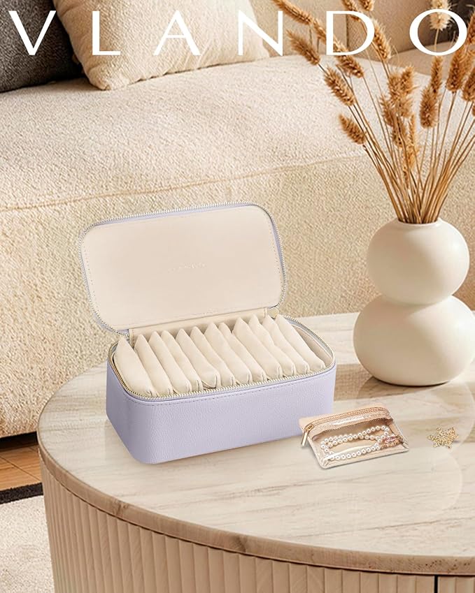 VLANDO Jewelry Box with 12 Velvet Jewelry Bags Travel Jewelry Case for Girls Jewelry Organizers Necklace Rings Earrings Storage Bags Holidays Gifts Bridal Shower Gifts-Purple