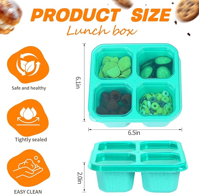 buluker 8 Pack Bento Snack Containers Set， 4 Compartment Food Storage Containers ，Wheat Straw Meal Prep Lunch Box ，Plastic Food Storage container, Microwave and Dishwasher Safe (Bright color)
