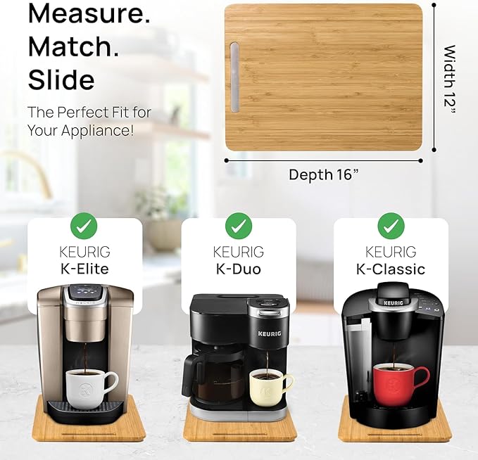 Ibyx Elegant Appliance Slider - Sliding Tray for Coffee Maker & Heavy Kitchen Appliances, Easy Slide, Made of Premium Bamboo, Space-Saving Kitchen Organizer, 40 lb Capacity, Natural - 12 x 16 Inch