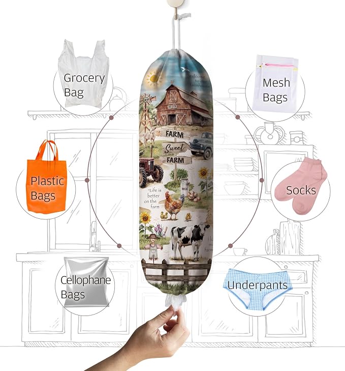 Sweet Farm Life Plastic Bag Holder,Grocery Bag Holder Organizer Storage,Farmhouse Kitchen Decor 23"x9"