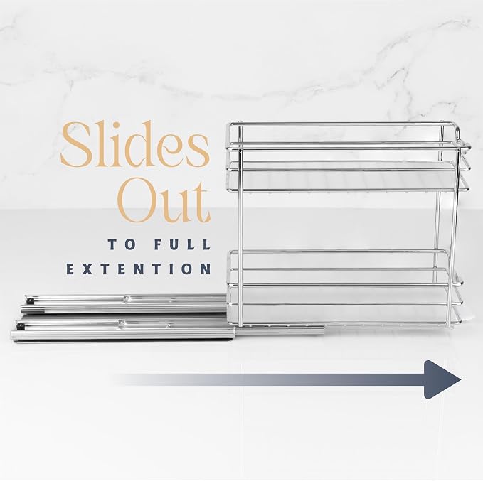 Pull Out Cabinet Organizer for Spices, Cans 4-1/2"W x 10-3/8"D x 8-7/8"H | Heavy Duty with Lifetime Limited Warranty, Pull Out Spice Rack, Cabinet Pull Out Shelf for Cans, Dishes, Etc, Easy to Reach