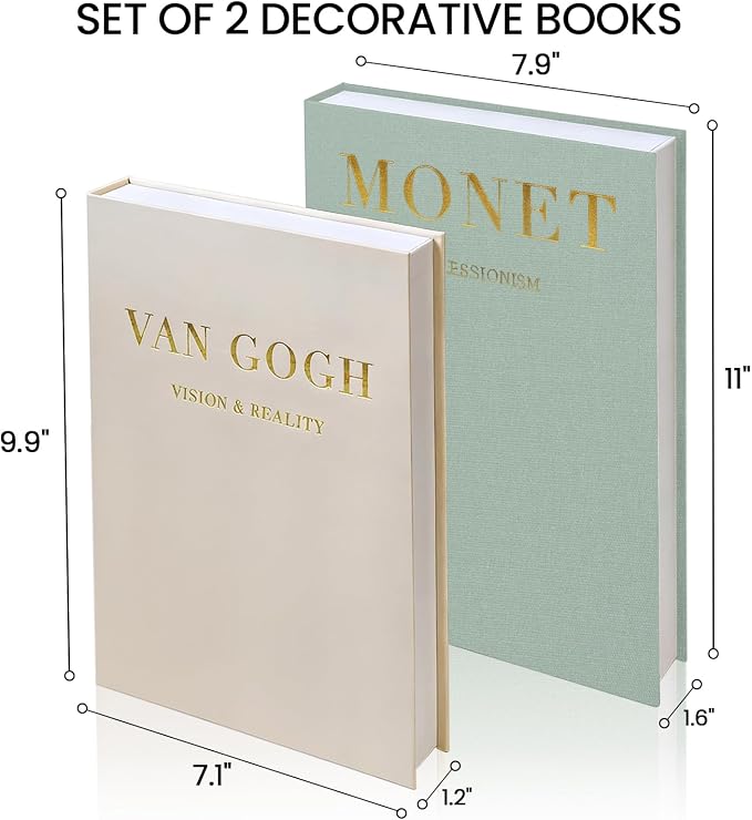 Decorative Books for Home Decor, Modern Fake Books Storage Boxes | Set of 2 Linen Coffee Table Books with Hidden Storage, Stackable Photo Keepsake Box for Living Room Bookshelf Decor, Sage