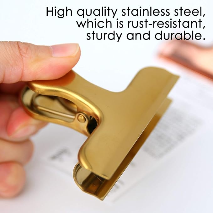 Set of 8 Heavy Duty Stainless Steel Bag Clips, SourceTon 3 x 2.4 Inch Durables Paper Seal Grip for Coffee Food Bread Bags, Kitchen Home Usage- Gold