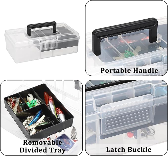 JUXYES Clear Art Craft Supply Storage Bin Sewing Box With Handle Lid | Clear Stackable Latching Craft Storage Bin for School Office, Organizing Stationery, Sewing, Art Craft, DIY Supplies