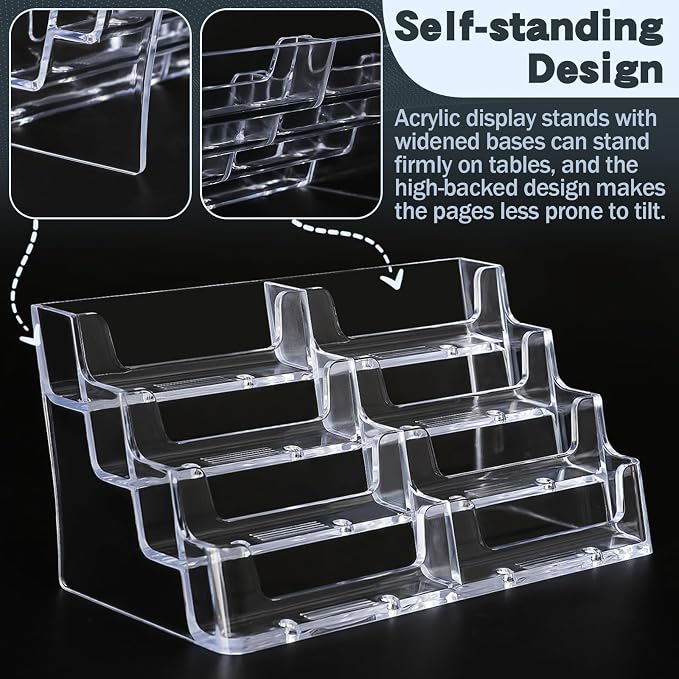 Acrylic Business Card Holder for Desk,4-Tier Clear Plastic Display Stand with 8 Pockets, Holds 400 Cards,ldeal for Office & Workspace Organization,2 Pack