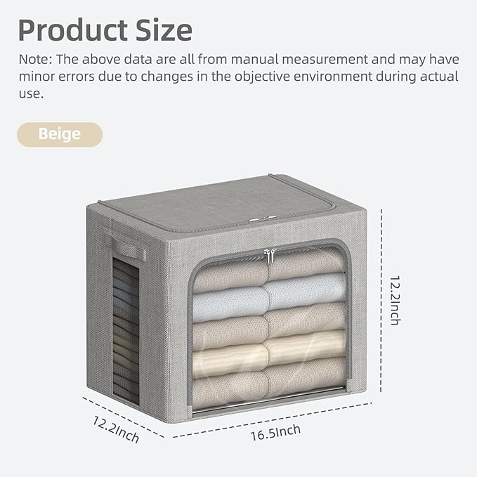 FHSQX 2 Pack Clothes Storage Bins, Light Gray, 16.5x12.2x12.2 Inch | ‎Portable, Large Clear Window, Stackable, Durable Handles, Foldable