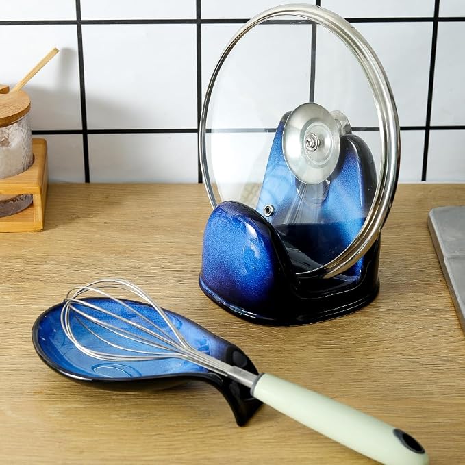 Nihow Pot Lid Holder and Spoon Rest for Kitchen Counter/Stove Top | Catch Water & Oil Drips,Stable & Secure,Heat Resistant,Easy to Clean & Dishwasher Safe,Space-Saving,Multi-Purpose Holder