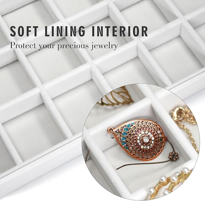 Siveit Jewelry Tray Organizer Box 48 Grid Jewelry Display Organizer Box with Transparent Lid Rings Earrings Necklaces Pendants Display Box Suitable for Women and Girls (48 Grid, White)