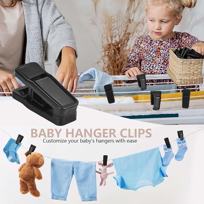 KISEER 40 Pcs Plastic Baby Hanger Clips Slim-line Finger Clips Set for Clothes Hanger Velvet Hanger (Black)