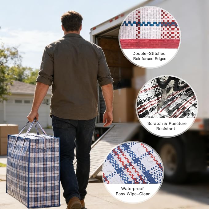 3 Pack 137L Large Moving Bags with Zippers & Handles, Heavy-Duty Tote Storage Bags Closet Organizers Laundry Bag, Dorm Room Essentials College Bags, 27.5" x 11.8" x 25.6", Red/Black/Blue