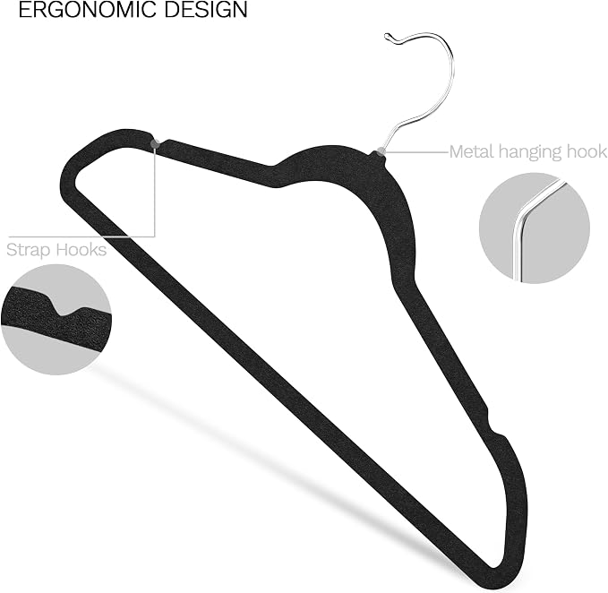 Black Velvet Hangers 20 Pack, Slim Space Saving Suit Hangers for Closet Organizer, Rotating Silver Hook, Non Slip Clothes Felt Hanger Heavy Duty for Coat,Shirt, Pants, Camisole, Dress