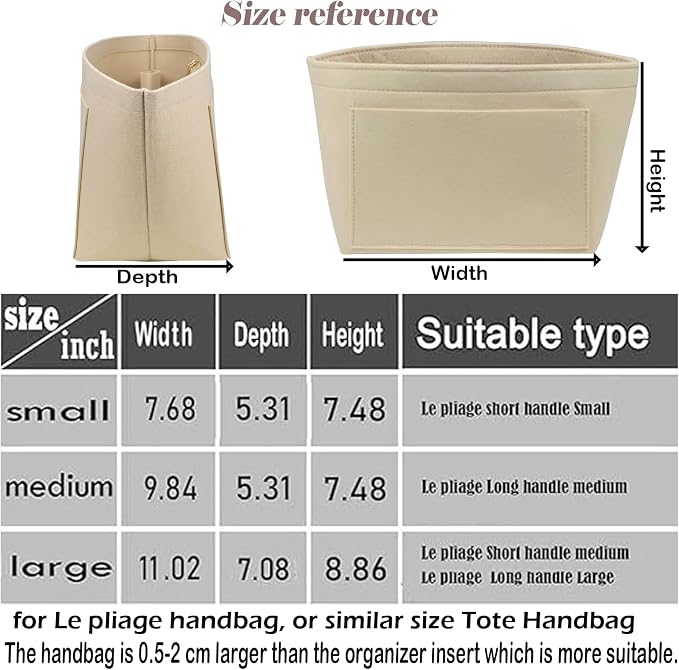 Lckaey Purse Organizer Insert for Le Pliage Handbag tote bag Insert Organizer1012khaki-L