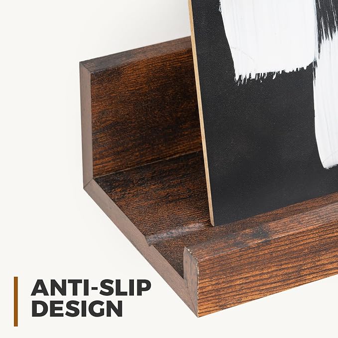 Muzilife 12" Small Floating Wall Ledge Shelves with Lip - Set of 2 Wood Floating Shelves - Walnut Brown Wall Mounted Picture Ledge for Office, Bathroom, Bedroom, Living Room, Kitchen