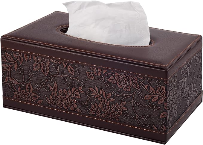 PU Leather Tissue Box Cover Tissue Box Holder Rectangle Tissues Organizer with Magnetic Bottom,Decorative Napkin Caddy for Vanity Dresser Night Stand Table Countertop Home Office Car,Retro