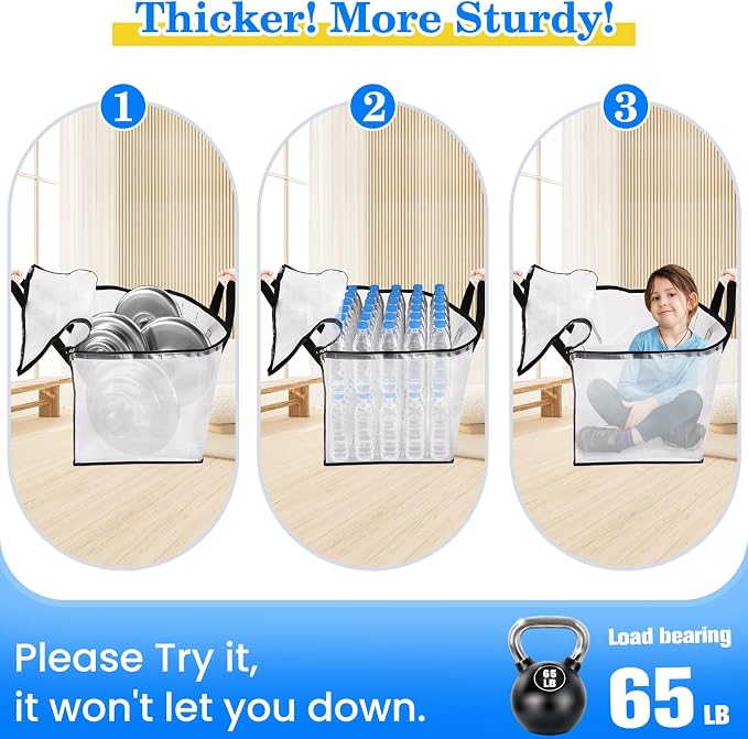 BlissTotes 10-Pack Large Moving Bags with Backpack Straps & Strong Zippers, Heavy-Duty Storage Bags Moving Boxes for Space Saving, Dorms, Transport, 76L-20 Gallons, Clear
