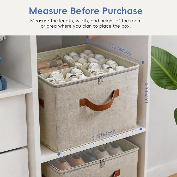 𝐌𝐄𝐂𝐈𝐍𝐅𝐔𝐋 2 Pack Shoe Organizer Box – Large Capacity Shoe Storage Organizer with Transparent Cover & Flexible Dividers, Fits 16-32 Pairs, Fabric Shoe Storage Organizer Box, Entryway, Dorm