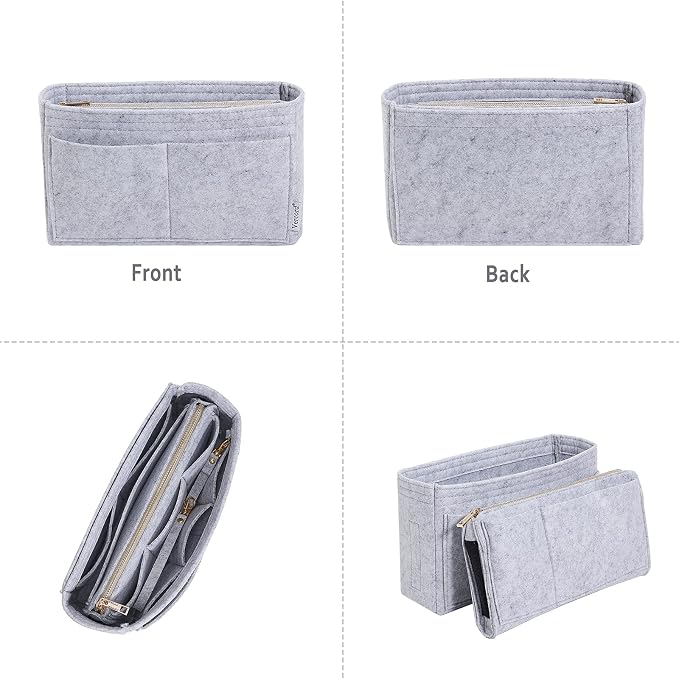 Vercord Felt Organizer Insert For Purse Handbag Tote Bag In Bag Inside Shaper Divider Neo Grey Slender Medium