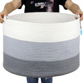 Casaphoria XXXLarge Cotton Rope Basket for Living Room - Woven Storage Basket with Handle for Blankets, Towels and Pillows Laundry Hamper | Light Gray (22" x 22" x 14")
