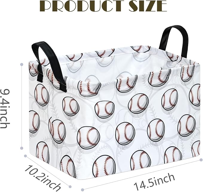 Kids Storage Basket Empty,Baseball Waterproof Storage Bins Organizer, Foldable Closet Shelf Baskets with handles for Women,Nursery Hamper Toys Box,Room Decorations