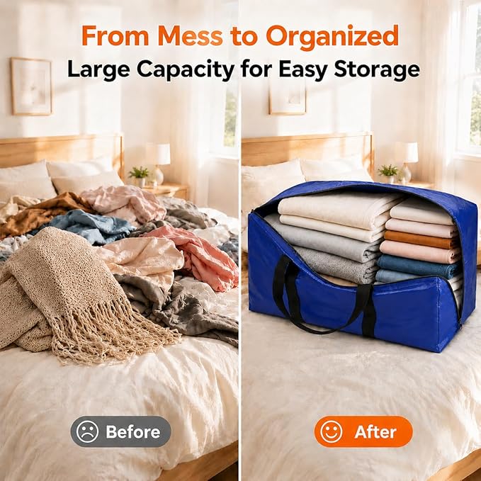6 Pack Moving Bags Heavy Duty, Extra Large Storage Totes Bag with Zippers and Sturdy Handles, Packing Bags for Moving, Storage, Travel, Space Saving, Moving Boxes College Essentials Blue