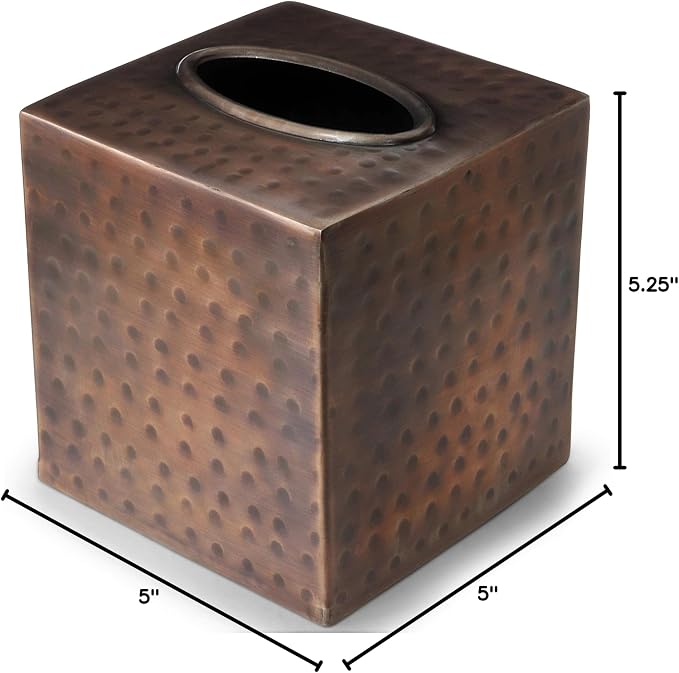 Monarch Abode Tissue Box Cover Square – Hand Hammered Antique Copper Metal Tissue Holder Box for Bathroom Accessory, Aesthetic Decorative Facial Napkin Cube for Modern Home Decor