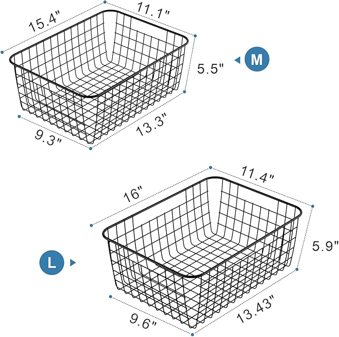 iSPECLE Freezer Organizer Bins - 4 Pack Upright Freezer Baskets for 16/17/21 Cu.Ft Stand Up Freezer, Wire Storage Slide-Out Access, Prevents Items Falling, 2 Large and 2 Medium, Black