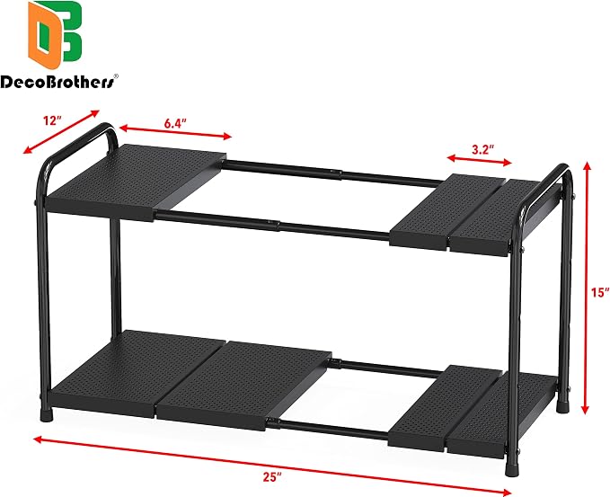 Deco Brothers Under Sink 2 Tier Expandable Shelf Organizer, Black