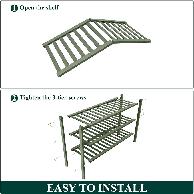 Smiry Bamboo Shoe Rack for Closet, 3 Tier Wooden Shoe Organizer, Stackable Wood Shoe Storage Shelf for Entryway, 14 Vertical Slats, One-piece Heavy-Duty Legs, 26.77"x11.02"x18.31", Green
