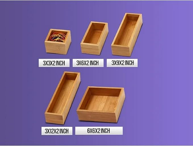 YBM HOME Bamboo Drawer Organizer Storage Box, 2 Pack 6x9x2 inch
