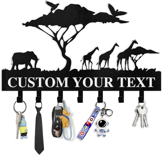 Dyoart Personalized Key Holder for Wall | Custom Name Metal Cabin Key Hooks | Coat Hook Key Rack Wall Mount | Metal Wall Key Holder | Animal Theme African Art Decor for Living Room Hallway Office