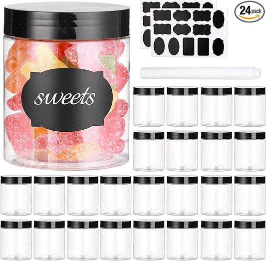 Dabacc 8 OZ Plastic Jars with Lids, 24 Pack Clear Plastic Slime Containers for Kitchen and Household Food Storage of Dry Goods, Creams and More, BPA Free