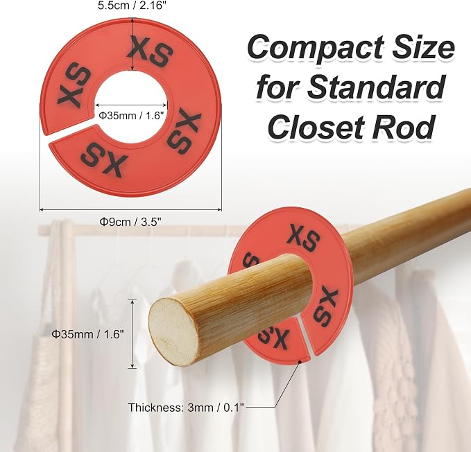 PATIKIL Clothes Dividers, 40 Pack, 8 Sizes, Red Plastic, Closet Organizer
