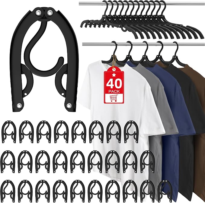 40Pcs Foldable Travel Hangers Cruise Essentials Travel Essential Phone Size | Portable Plastic Cruise Ship Essentials Cruises Must Haves 2026 for Suitcase Camping Flying Airplane RV Europe Vacation