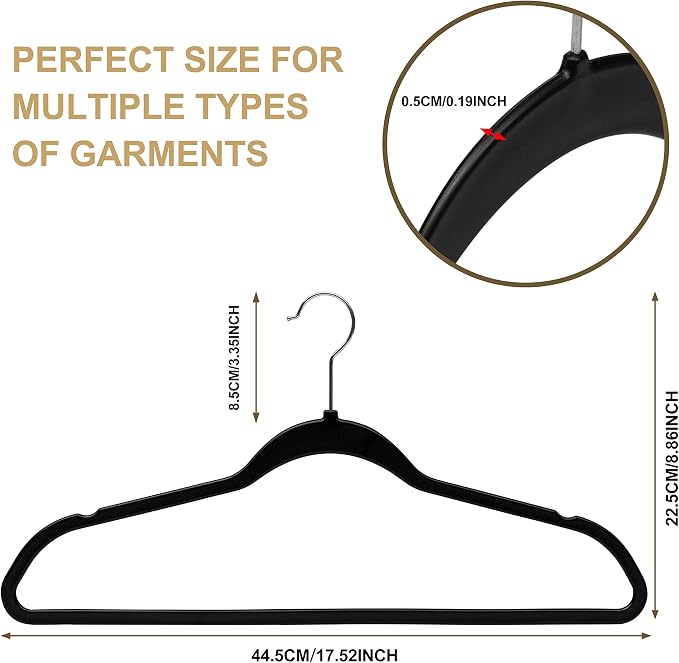 Quality Hangers 160 Pack Plastic Hangers for Clothes - Slim Non-Velvet Hangers with 360° Swivel Chrome Hook & Non Slip Notches - Ideal for Dresses Coats Shirts Jackets & More - Black