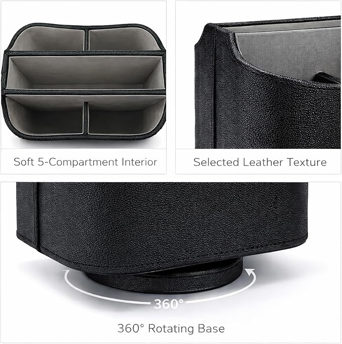 UnionBasic Rotating Desk Organizer, 360 Desk Spinning Caddy, Desktop TV Guide/Mail/Media/Remote Controller Holder Organizer,Fishskin Black