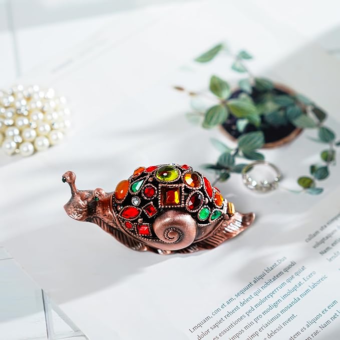 YU FENG 3.5inch Crystals Bejeweled Trinket Box Hand-Painted Brown Snail Animal Figurine Hinged Jewelry Box Collectible for Women Christmas Gift